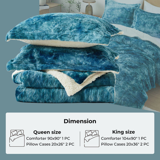 3 Piece Winter Reversible Comforter Set Faux Shearling Ultra Soft Minky Plush and Fuzzy Fleece Microfiber