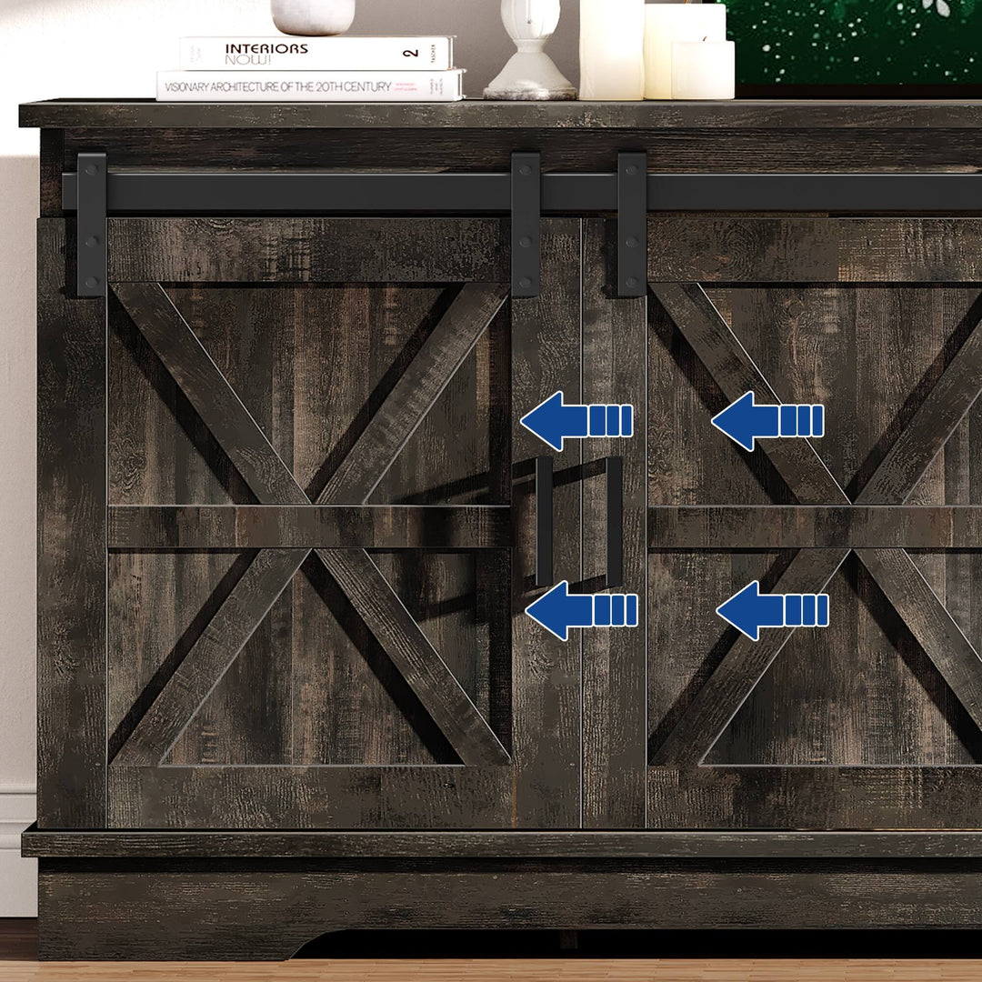Farmhouse TV Stand with Barn Door Media Console Entertainment Center with Storage Cabinets
