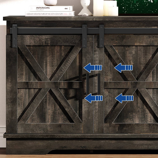 Farmhouse TV Stand with Barn Door Media Console Entertainment Center with Storage Cabinets