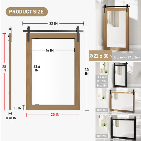 Farmhouse Barn Door Solid Wood Frame Bathroom Vanity Wall Mirror