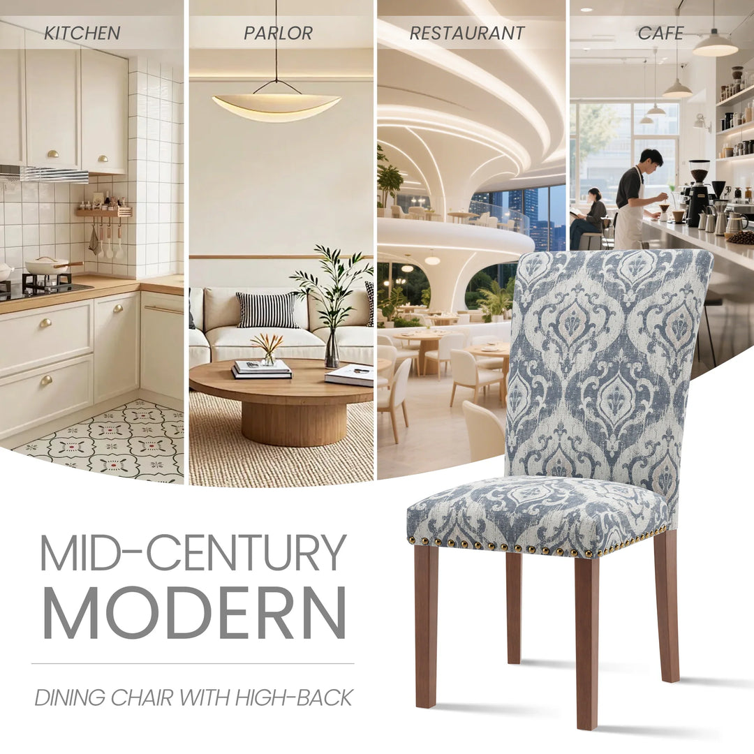 RENEWLINE Dining Chairs, Fabric with Nailhead Trim and Wood Legs