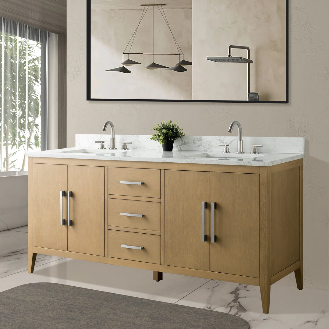 72" Double Sink Bathroom Vanity Cabinet with Engineered Marble Top