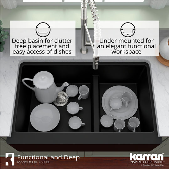 Farmhouse/Apron-Front Quartz Double Bowl Kitchen Sink
