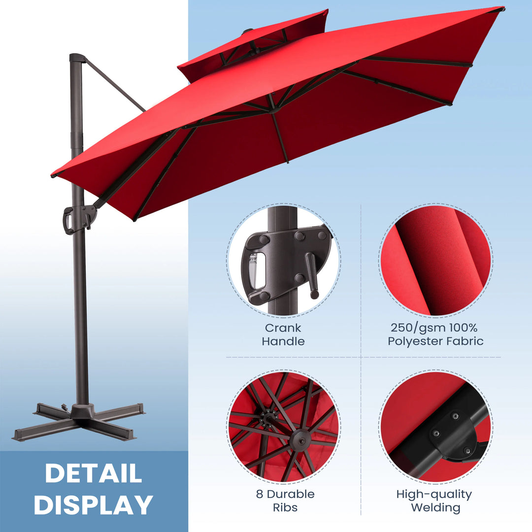 11 X 11 FT Outdoor Square Patio Cantilever Offset Umbrella with Crank and 360 Degrees Rotation