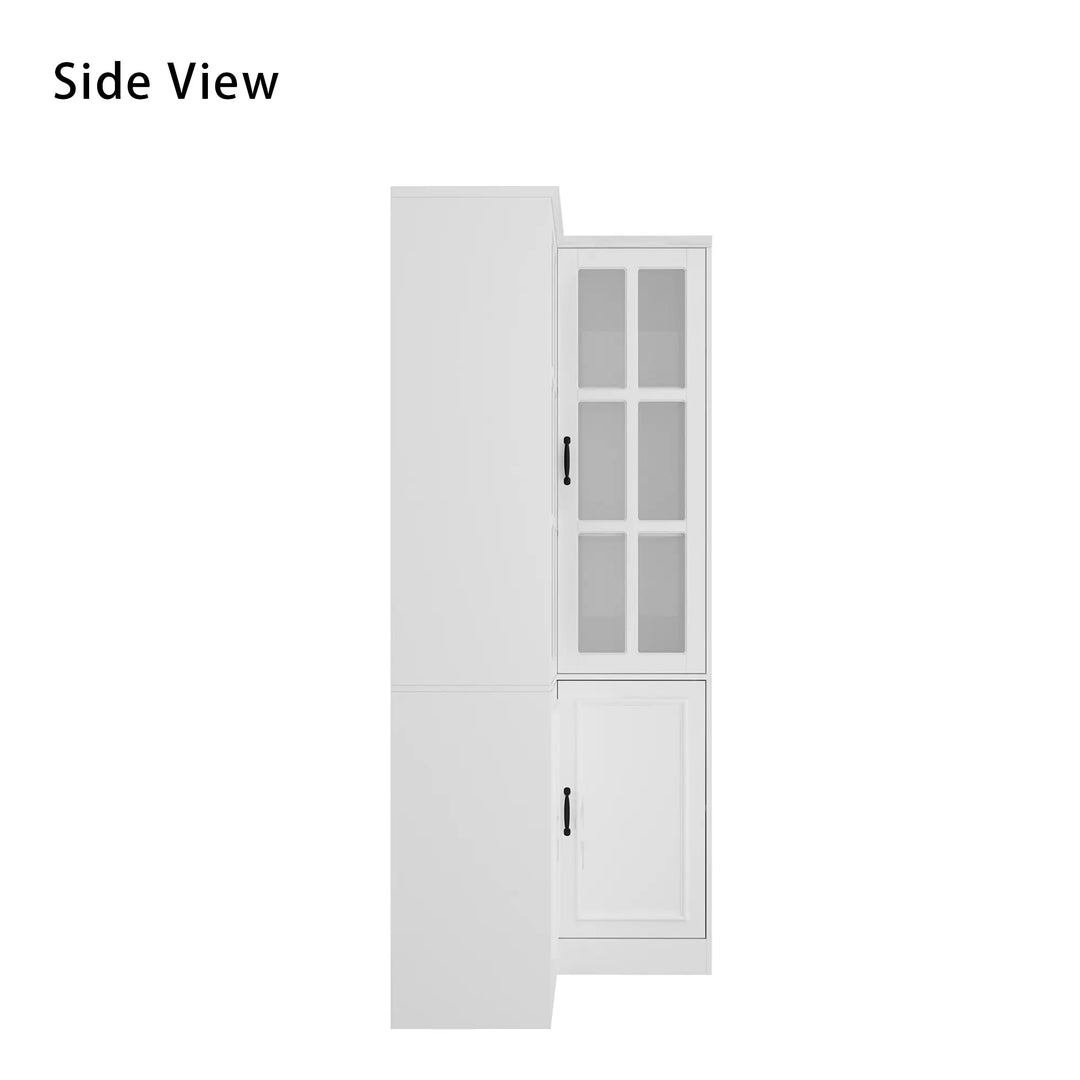 78.7"H Combo Buffet Sideboard White Curio Bookcase Cabinet Glass Door