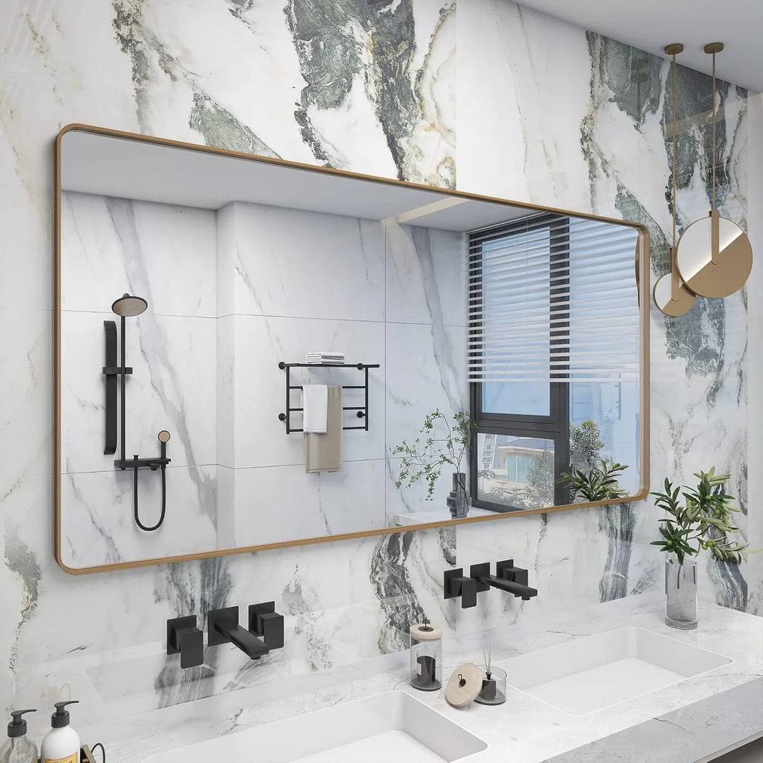 Aluminum Alloy Framed Tempered Glass Wall Decor Vanity Bathroom Mirror