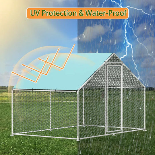 Dog Kennel Quail Cage Duck House Large Chicken Coop Metal Chicken Run Sheep Cage with Waterproof and Anti-Uv Cover Lockable Door Design