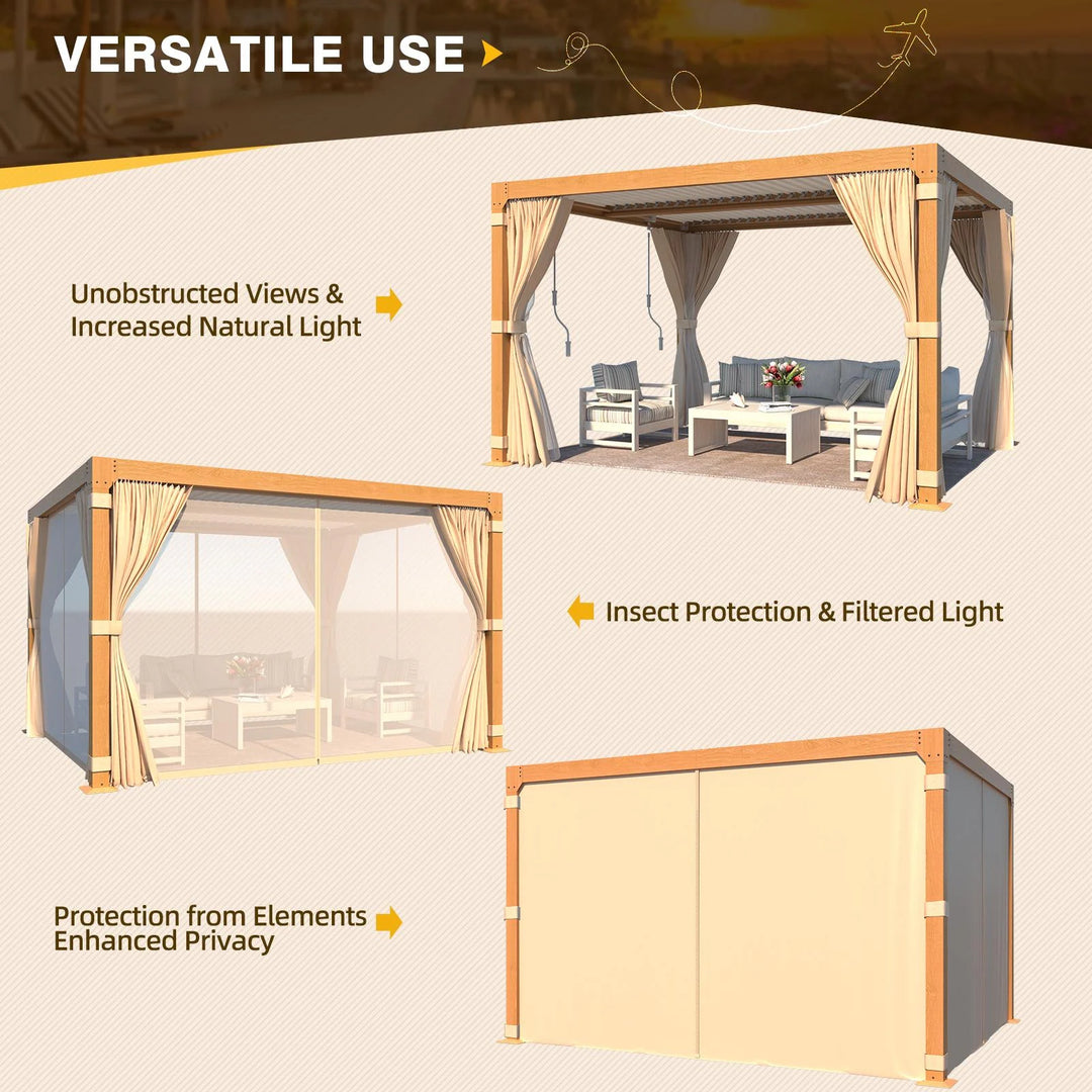 Outdoor Louvered Pergola Gazebo with Adjustable Aluminum Rainproof Roof and Pull-Down Screen