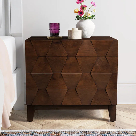 Sara Midcentury Modern 26''W 2-Drawer End Table with Charging Station and Solid Wood Legs