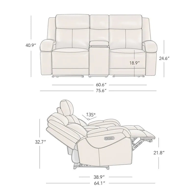 Hadlee Genuine Leather Reclining Sofa with Multi-Function Console.
