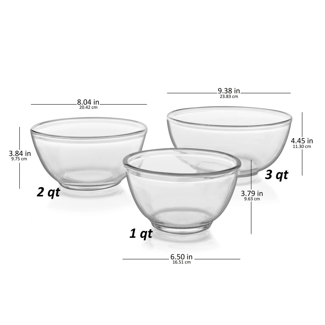 Baker'S Basics 3 Piece Glass Mixing Bowl Set, Multi-Size