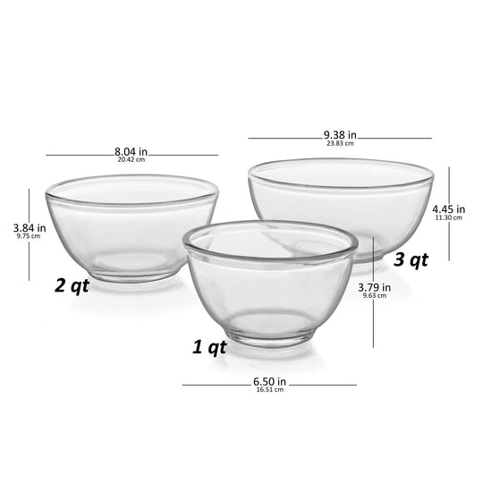 Baker'S Basics 3 Piece Glass Mixing Bowl Set, Multi-Size