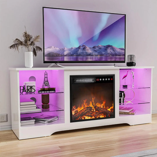 58" Fireplace TV Stand with 18'' Electric Fireplace,Modern Entertainment Center for 65'' Tvs,Tv Console