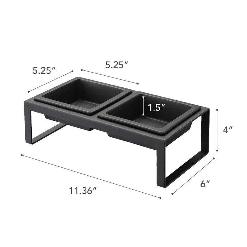 Steel and Ceramic Pet Food Stand, 2 Bowls for Food and Water, Tall, 1.25 Cups