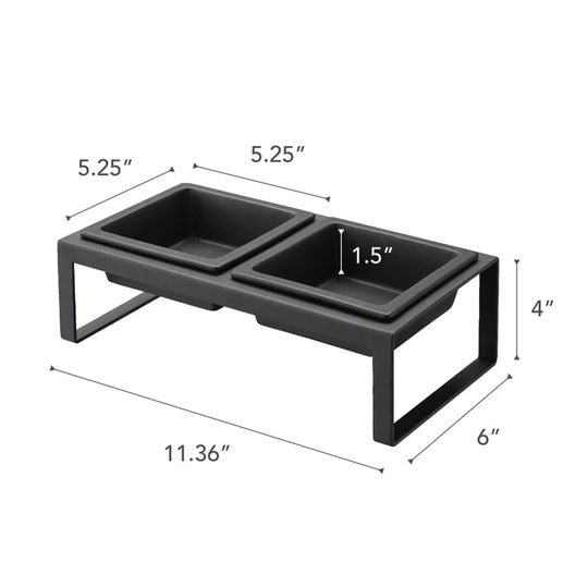 Steel and Ceramic Pet Food Stand, 2 Bowls for Food and Water, Tall, 1.25 Cups