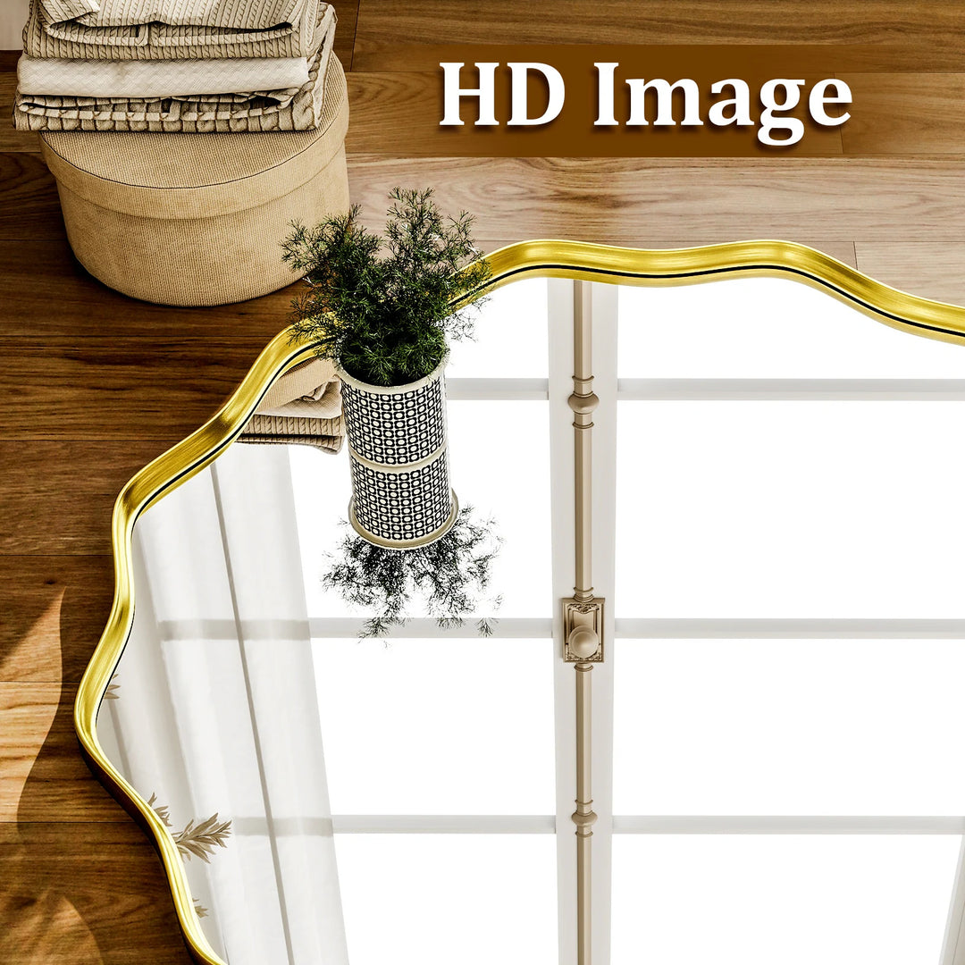 Round Wavy Bathroom Mirror Deep Frame Decorative Mirror Wall-Mounted