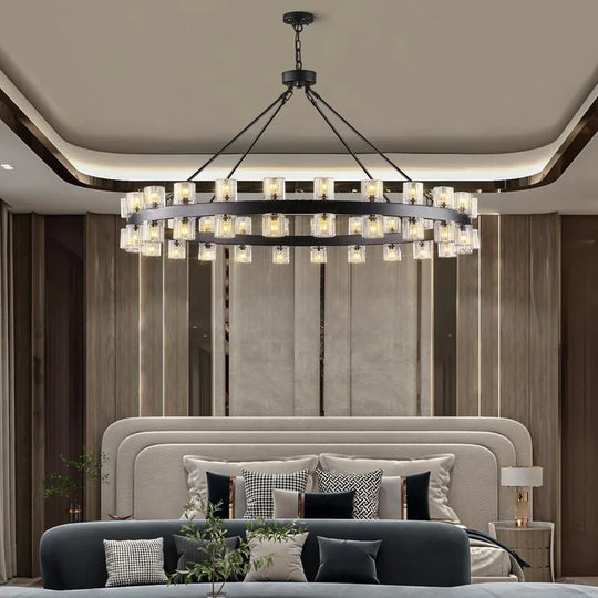 Wagon Wheel Chandelier with Crystal Shade