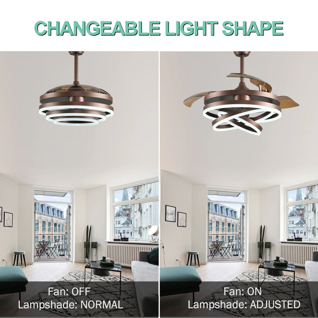 42In. DIY Shape Retractable Ceiling Fan with Lights, 6-Speed DC Motor Modern Ceiling Fan with LED Light and Remote