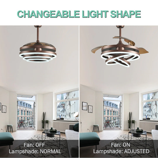 42In. DIY Shape Retractable Ceiling Fan with Lights, 6-Speed DC Motor Modern Ceiling Fan with LED Light and Remote