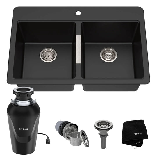 Granite 33 Inch 2-Bowl Undermount Drop-In Kitchen Sink