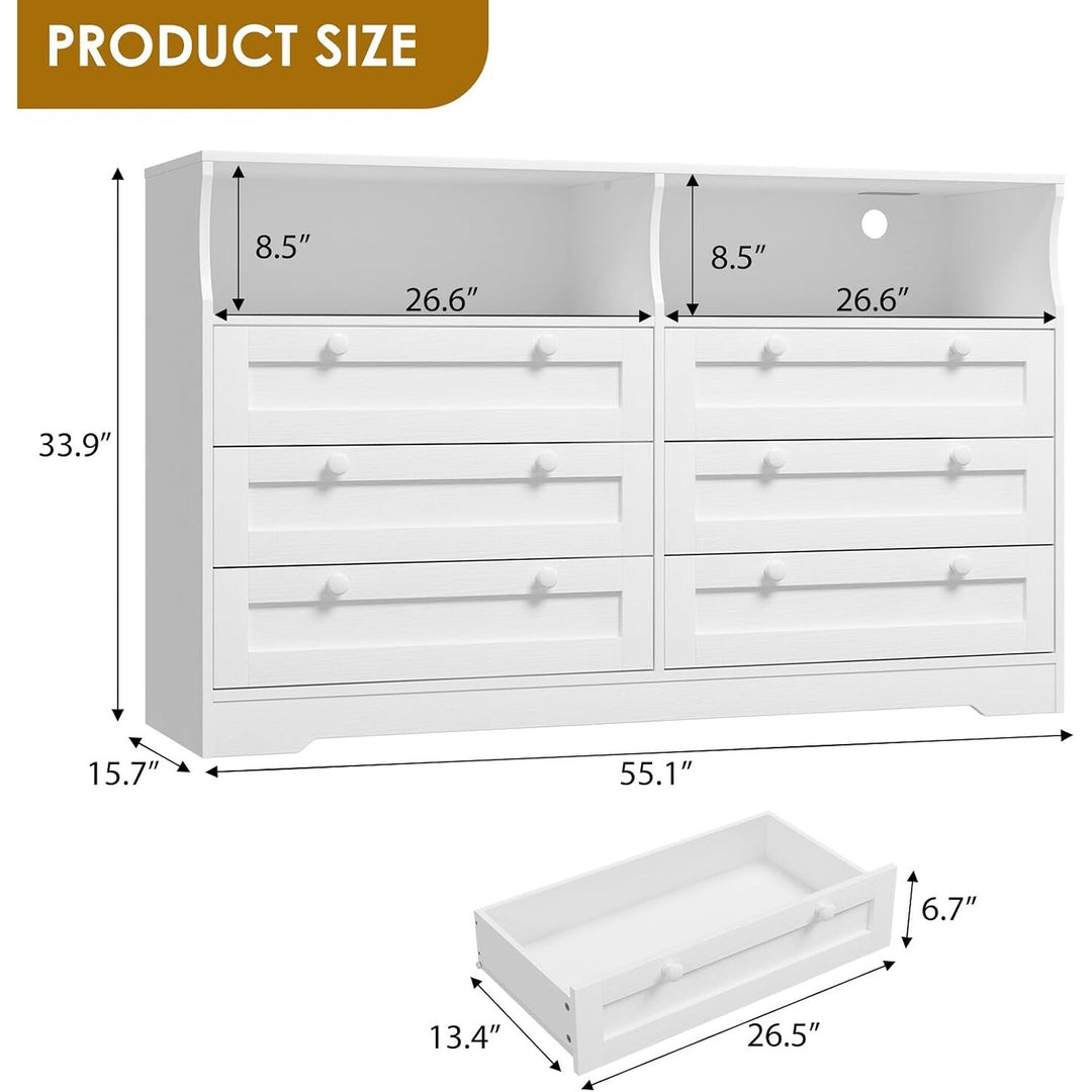 55" Black 6-Drawer Wood Dresser, Modern Storage Organizer for Bedroom, Living Room, Closet & Entryway