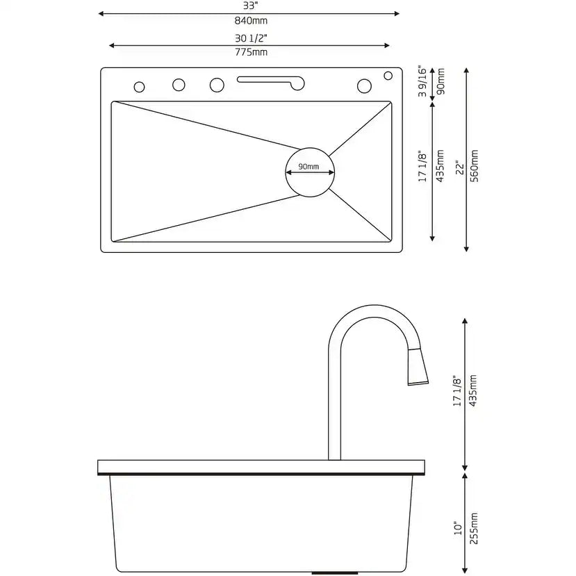 304 Stainless Steel Waterfall Kitchen Sink Set with Pull-Down Faucet KS2206 (Series)