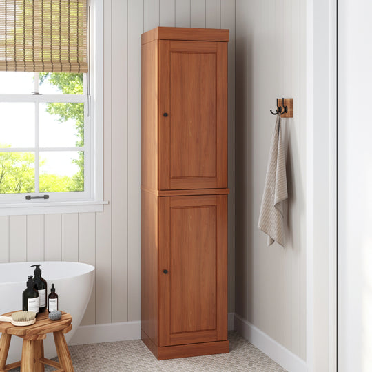 100% Solid Wood Bathroom Storage Cabinet, Adjustable Shelves, 16.5" Wide, 35.75" Tall