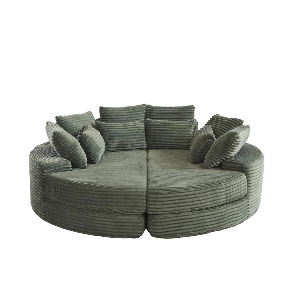 78.5" Corduroy round Oversized 2-In-1 Sofa Bed, Neck Pillow Design with Four Throw Pillows