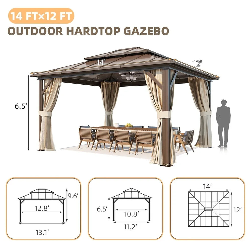 Hardtop Wood Gazebo with Double Roof – Free Dust Cover with 12X16 or 12X20 Model – Waterproof Outdoor Gazebo