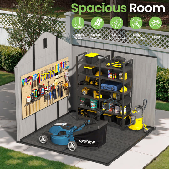 8X8/8X10/8X12 FT All-Weather Outdoor Resin Lockable Storage Shed with Windows Floor for Patio Furniture and Tools