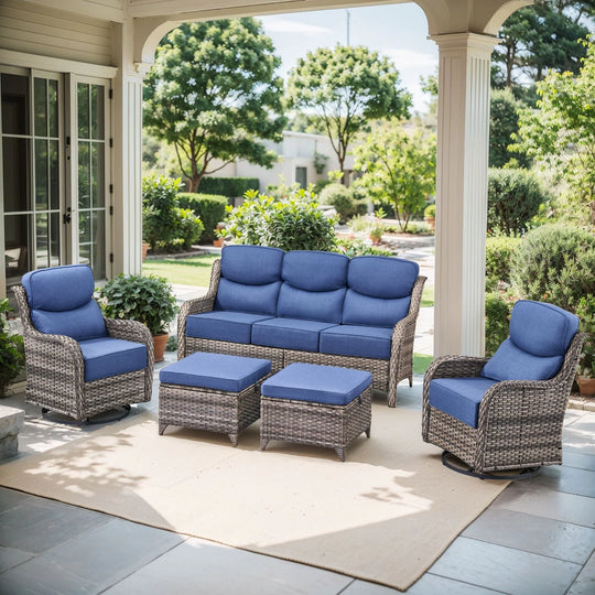 Outdoor Patio Sofa Swivel Chair with 6-Inch Thick Cushions Set