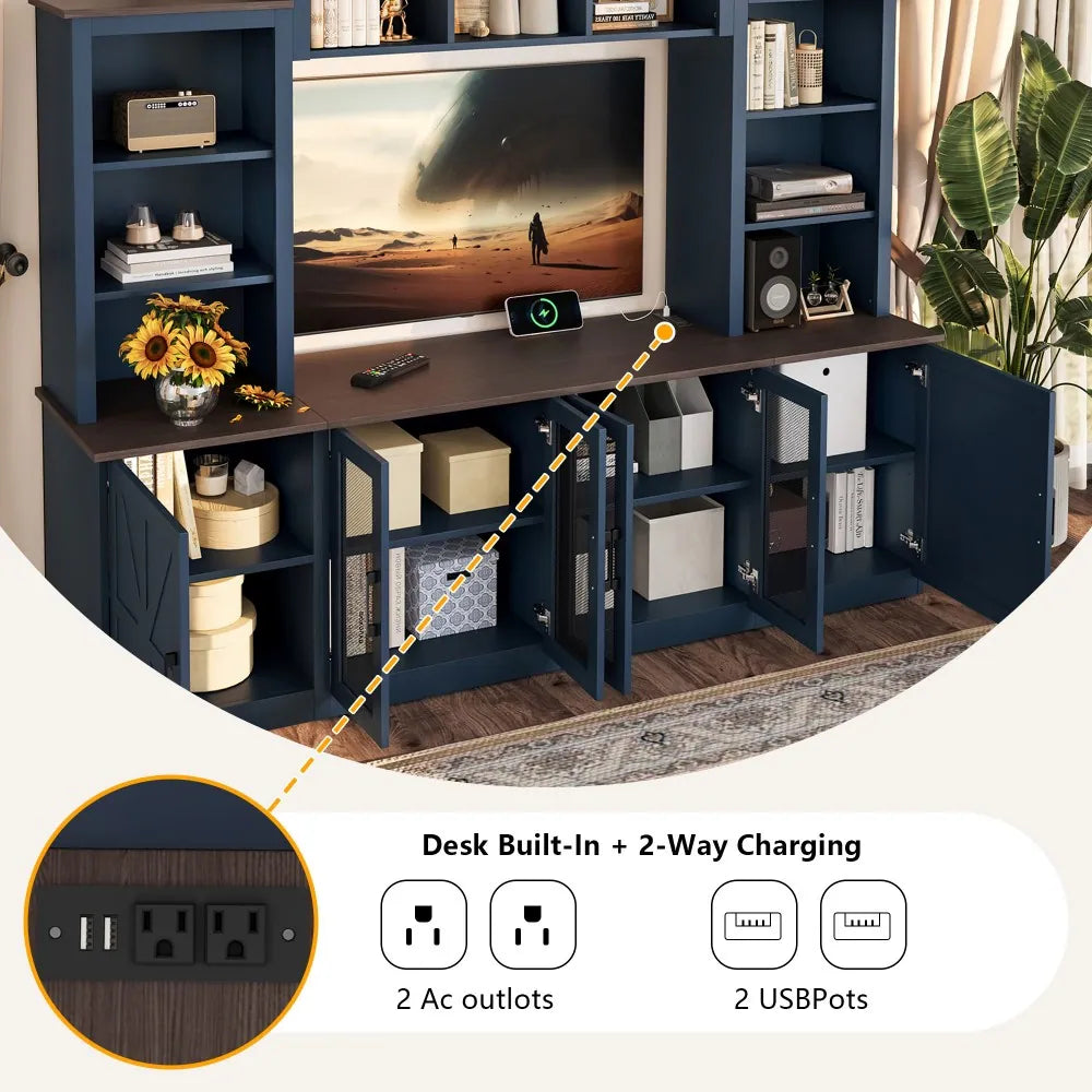 Wall Entertainment Center with Charging Station and USB Charging for Tvs