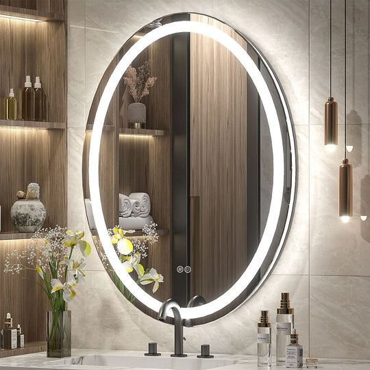 Super Bright Oval LED Lighted Anti-Fog Tempered Glass Bathroom Vanity Mirror with ETL and 3-Year Warranty