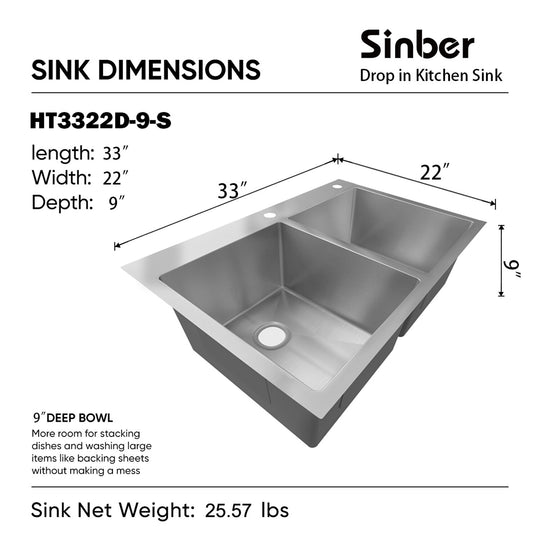 Drop in Double Bowl 304 Stainless Steel Kitchen Sink