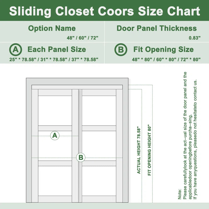 80"H 3-Lite Frosted Tempered Glass Sliding Closet Door with Hardware Kit & Handles