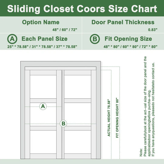 80"H 3-Lite Frosted Tempered Glass Sliding Closet Door with Hardware Kit & Handles