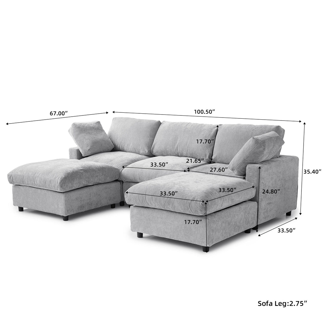 Modern Cloud Sectional Couches for Living Room Set, Chenille U-Shaped Sofa Couch