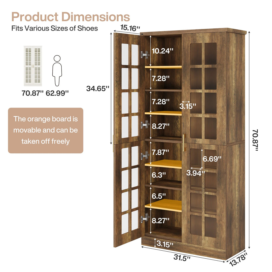 8-Tier Modern Shoe Storage Cabinet with Doors and Adjustable Shelves