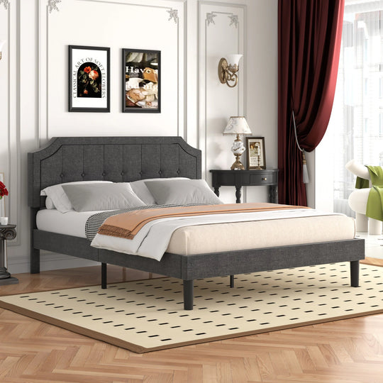 Javlergo Modern Upholstered Bed Frame with Height Adjustable Headboard Heavy-Duty Frame No Box Spring Needed