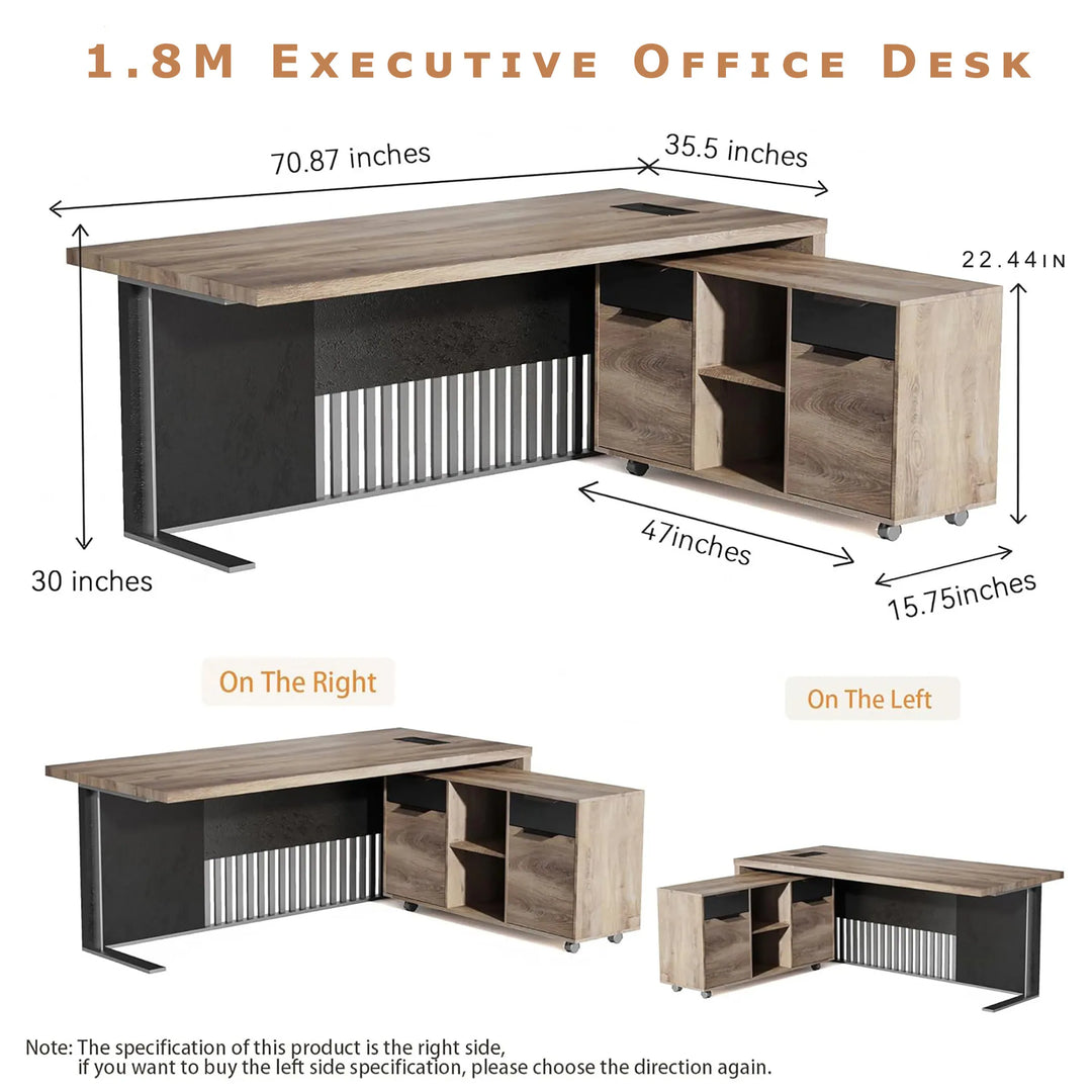 WESOME L-Shaped Executive Office Desk with 2 Drawers 4 Wheels File Cabinets Cable Management