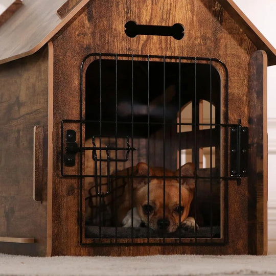 Byrn Wooden Pet House Indoor W/ Roof Dog House W/ Removable Mat and Lockable Door for Small Dog Cat