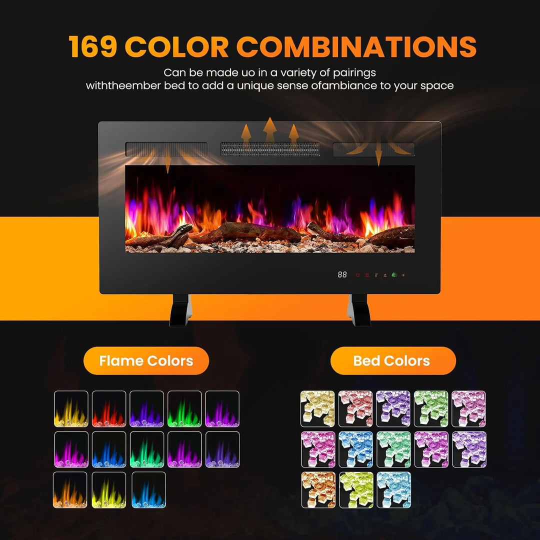 3-In-1 Electric Fireplace: 1500W Wall Mount, Recessed or Freestanding Heater with Remote & Touch Control