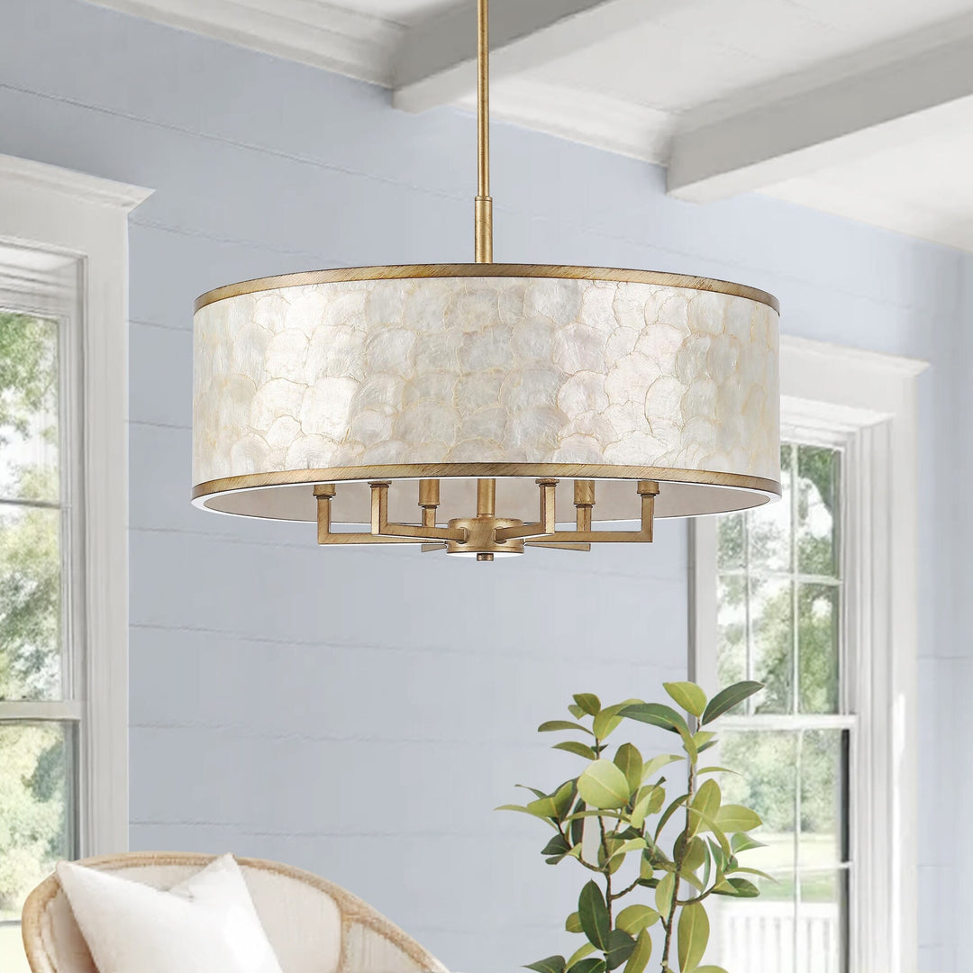 Getledel 24-Inch 6-Light Capiz Shell Drum Chandelier