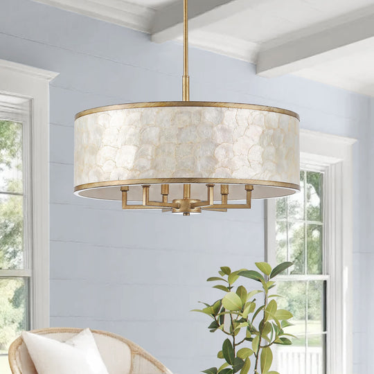 Getledel 24-Inch 6-Light Capiz Shell Drum Chandelier