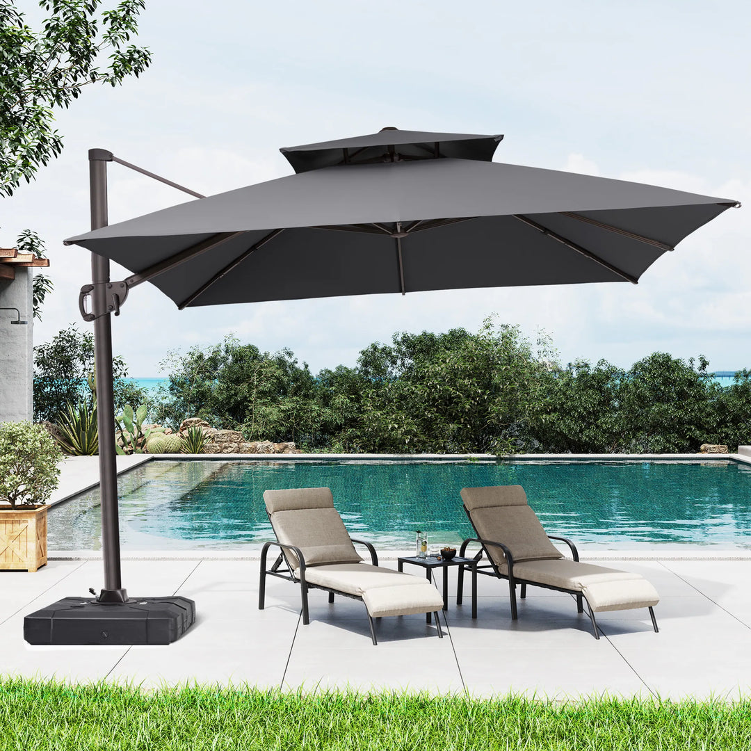 11 X 11 FT Outdoor Square Patio Cantilever Offset Umbrella with Crank and 360 Degrees Rotation