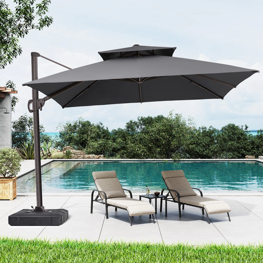 11 X 11 FT Outdoor Square Patio Cantilever Offset Umbrella with Crank and 360 Degrees Rotation
