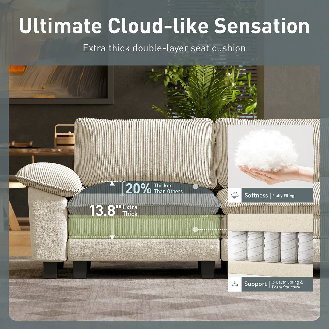 Cloud Modular Deep Seat Sofa, Chenille or Corduroy Sectional Couch with Removable Arms, 1–4 Seater