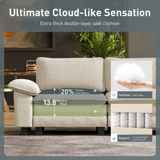 Cloud Modular Deep Seat Sofa, Chenille or Corduroy Sectional Couch with Removable Arms, 1–4 Seater