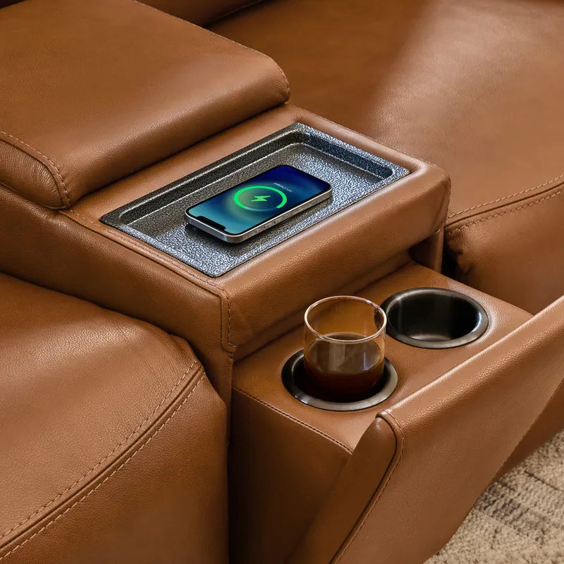 Hadlee Genuine Leather Reclining Sofa with Multi-Function Console.