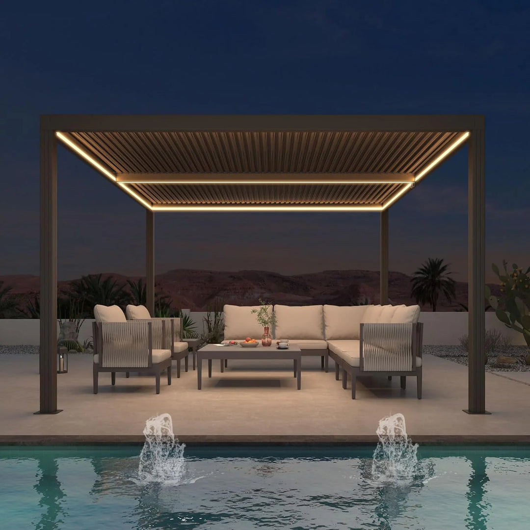 Bronze Louvered Pergola with Adjustable Roof for Deck Backyard Garden Hardtop Gazebo